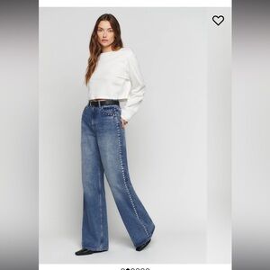 Reformation. Cary High Rise Slouchy Wide Leg Jeans, studded, size 27. New.